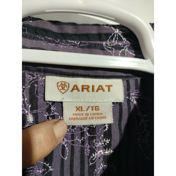 Ariat purple embroidered long sleeve snap front shirt men XL - Picture 3 of 6